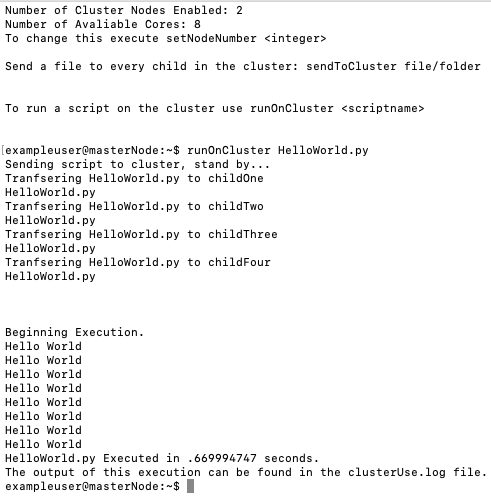 Example output of runOnCluster HelloWorld.py